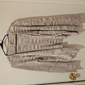 Loft Outlet Cardigan beige black and white. Frayed edges. Size Large